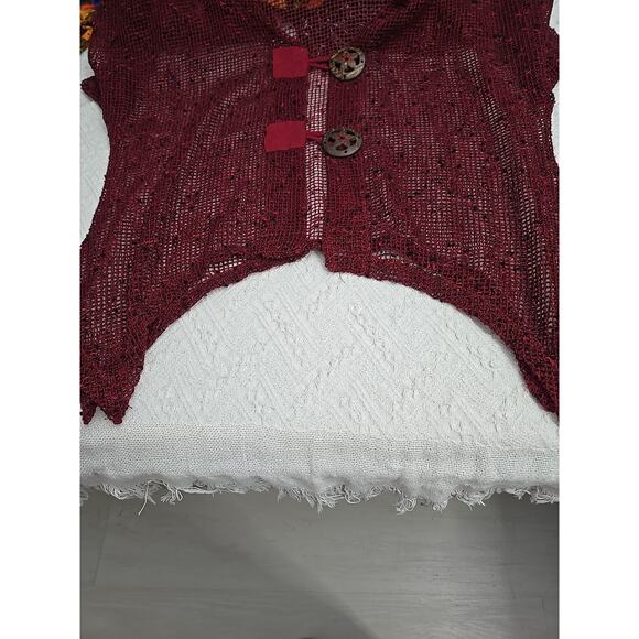 Kaktus Crochet Net Mesh Asymmetrical Burgandy Vest Top Size L Hippie Fairy - Picture 8 of 9